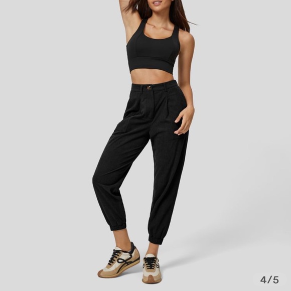 Mid Rise Button Zipper Multiple Pockets Corduroy Casual Joggers - Picture 4 of 5